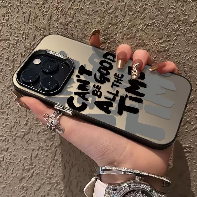 Aesthetic Retro Quote Letter Print Phone Case, Dark Minimalist Typography Shockproof Protective Cover for iPhone