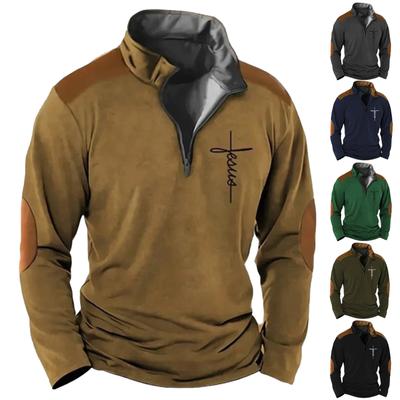 Men's Vintage High Neck Top Half Zip Sports Long Sleeve Sweater