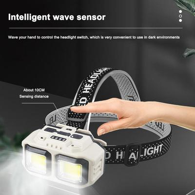 LED Induction Headlamp 4 Lighting Modes Type-C Charge Head Flashlight Outdoor Waterproof Camping Headlamp LED Sensor Headlamp
