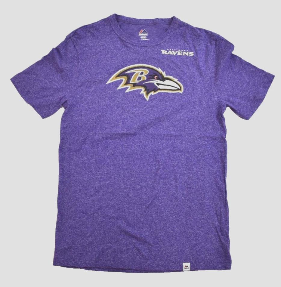 

Majestic Mens NFL Baltimore Ravens Football Heather Purple Shirt New Small XL