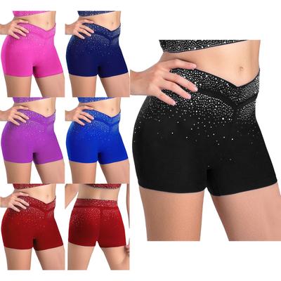 Girls Sparkling Rhinestones Shorts V-Front Elastic Waistband for Figure Skating Dance Gymnastics Performance