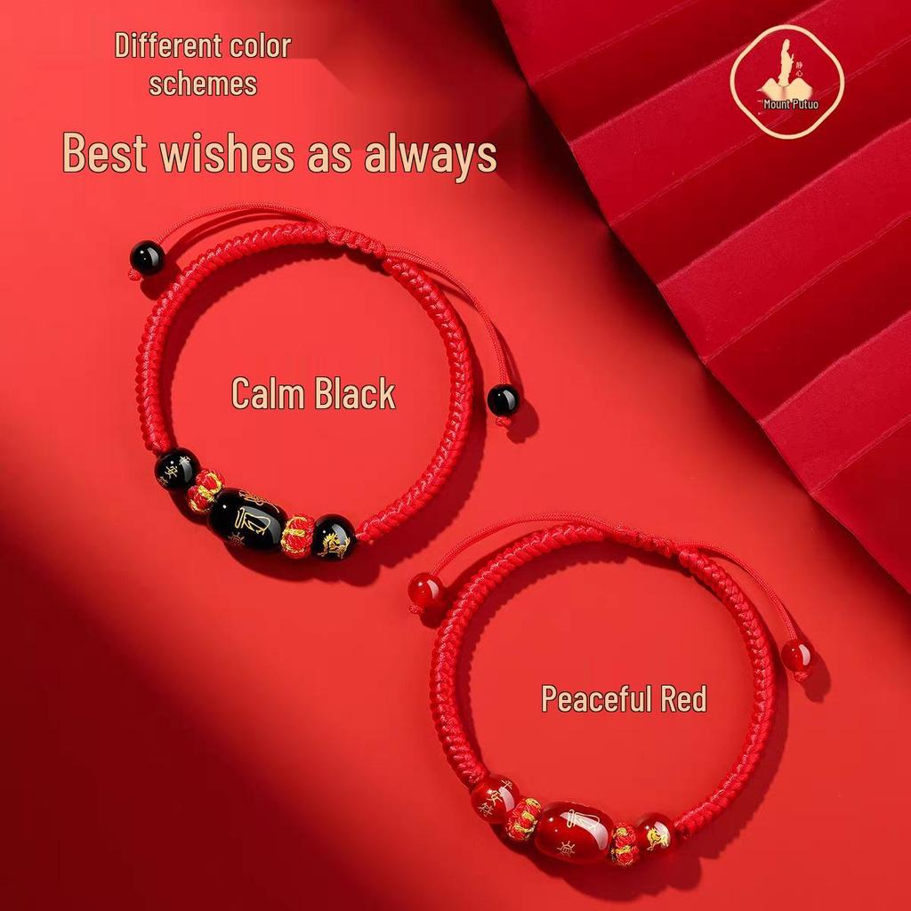 Putuoshan 2026 Jahr des Pferdes Rotes Schnurarmband - Damen Amulett aus gewebter Kordel für Pferd, Ratte, Ochse, Hase, Tai Sui