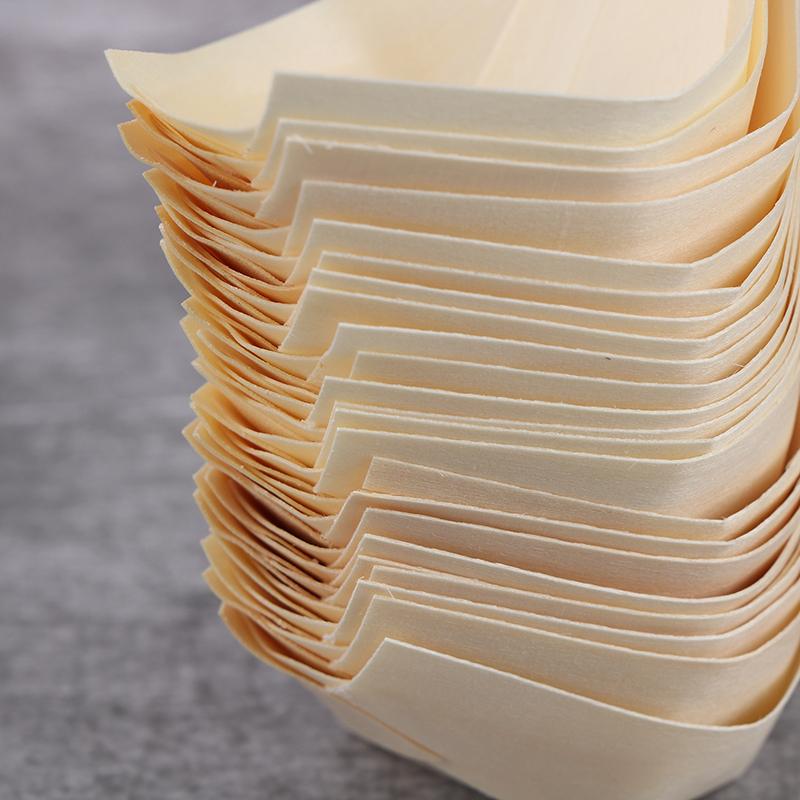 50Pcs Wood Boats Plates Sushi Salad Dessert Bowl Wood Serving Bowl Disposable Sushi Serving Trays Sushi Boat Plates