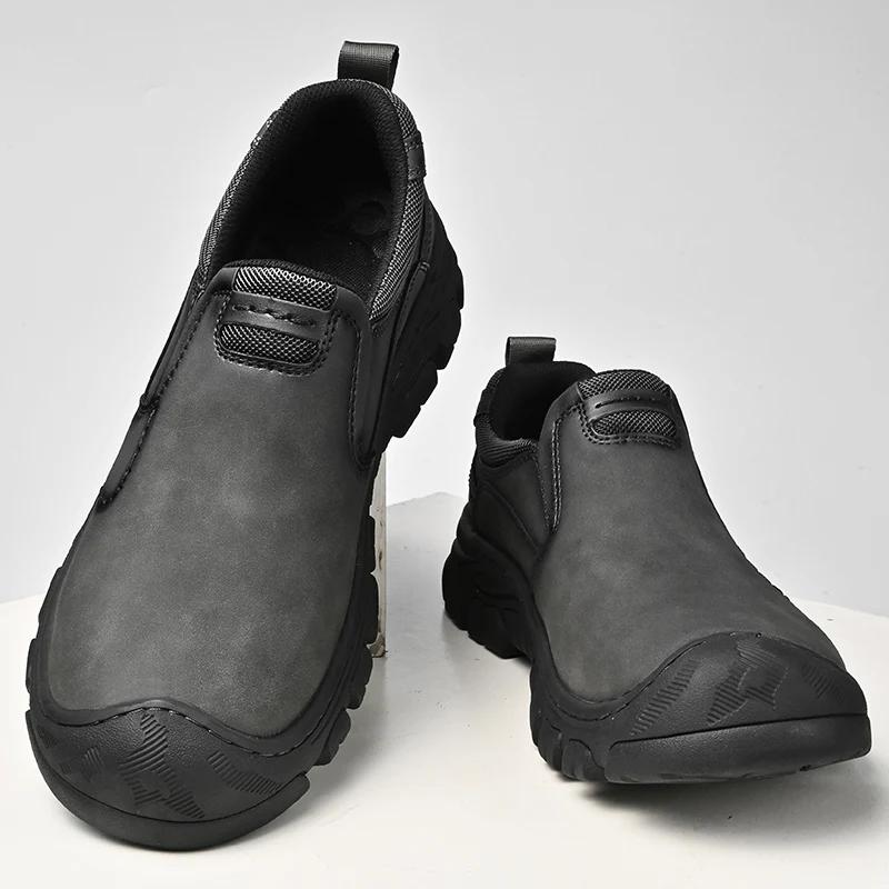 Fashion Men's Handmade Outdoor Hiking Shoes Fashion Soft Classic Driving Footwear Non-slip Walking Shoes Genuine Leather Casual Loafers
