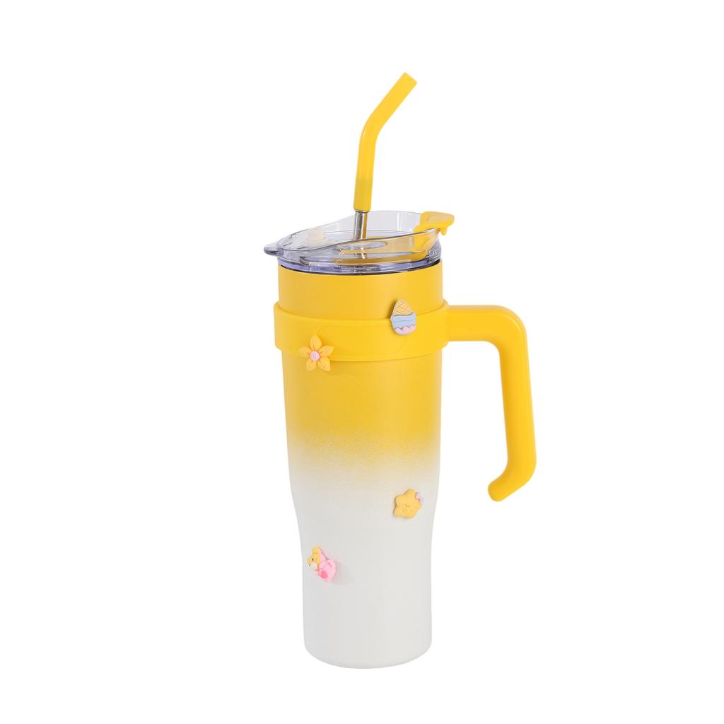 Tazza per auto con manico da 40 once, in acciaio inossidabile, grande capacità, isolata sottovuoto, con cannuccia, per auto, per gelato, bottiglia d'acqua