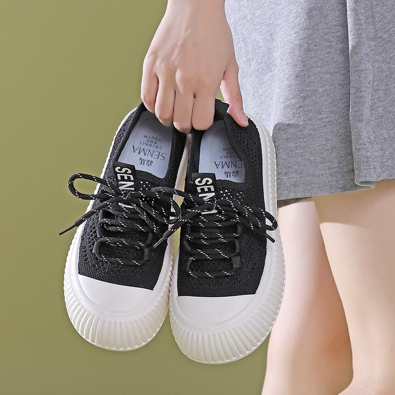 

Летающие плетеные женские кроссовки 2024 года, новые повседневные спортивные кроссовки с дышащей сеткой, легкие кроссовки с мягкой подошвой, круглая головка 1 35 чёрный