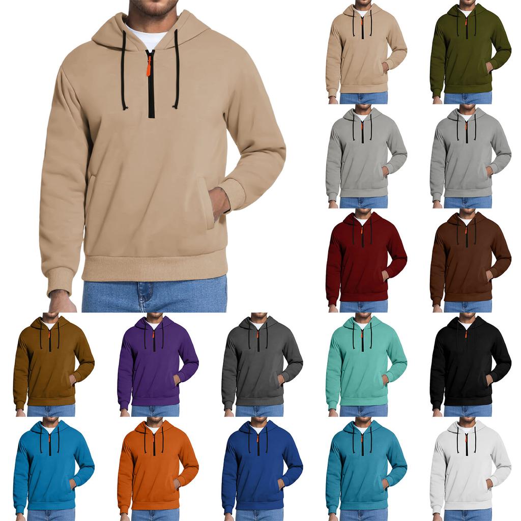 Herre Fleece Hettegenser Casual Langermet 1/4 Glidelås Pullover Sweatshirts