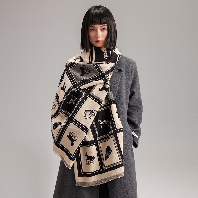 Warm Cashmere Scarf Winter Checkered Horse Pashmina Thick Blanket Shawls And Warps Bufanda Foulard Neckerchief Echarpe