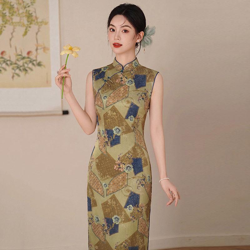 Kolsuz günlük ulusal tarz yeni Çin tarzı Suzhou uzun cheongsam geliştirilmiş genç 1011 yeni kadın yüksek kalite yaz
