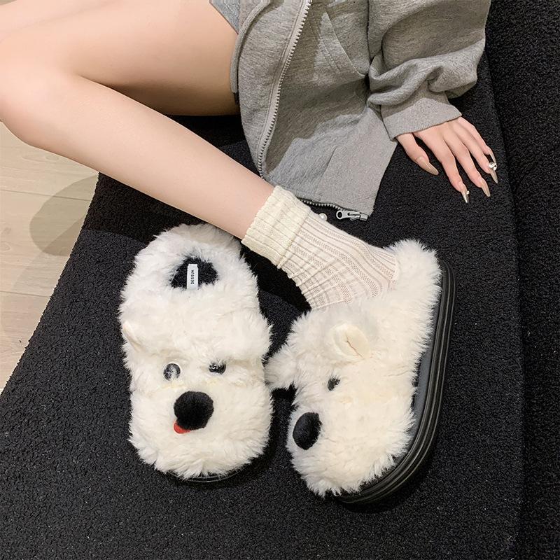Women's Cute Cartoon Plush Slippers - Warm and Warm Countertop Cotton Winter Home Slippers Girls Sweet Thick Bottom Plush Casual Indoor Shoes