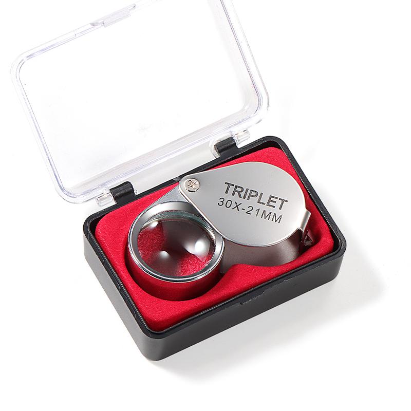 10x 20x 30X 21mm High Magnification Metal Folding Glass Lens Small Portable Jewelry Watch Identification Magnifying Glass Tool