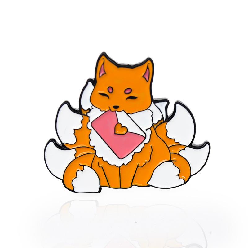 Nine-tailed Fox and Peacock Brooch: Creative Love Letter Badge