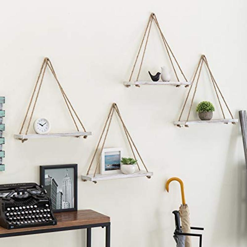 1/3pc Wood Swing Hanging Rope Wall Mounted Floating Shelves Home Living Room Wall Shelf Sundries Storage Outdoor Garden Decor