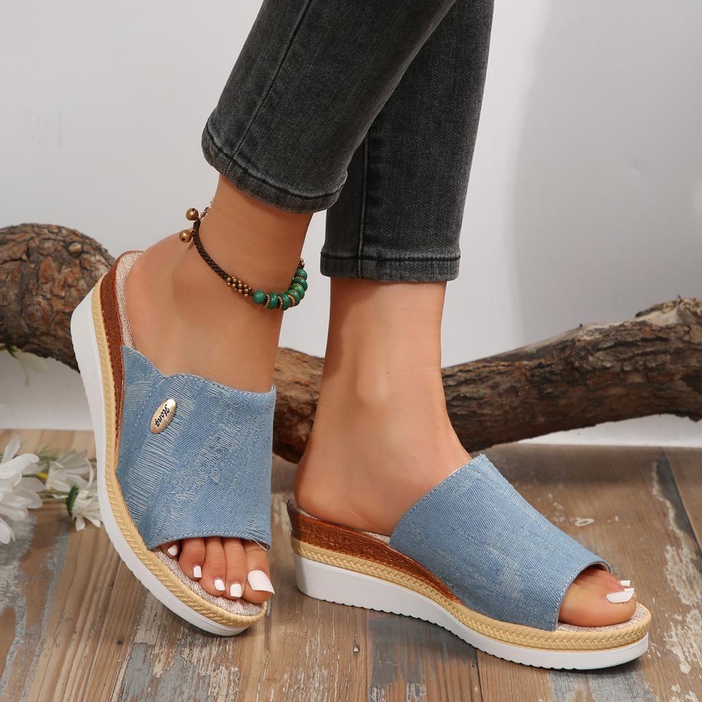 Women's Casual Wedge Slide Sandals Open Toe Slip On Summer Comfortable Lightweight Footwear with Textured Upper and Cushioned Insole