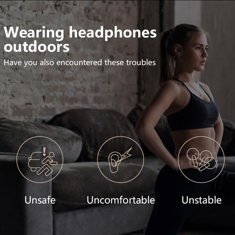 M-S8 Tws Wireless Bluetooth Headphones Bone Conduction Headset Hifi Stereo Music Ear Clip On Ear Earring Sports Earbuds With Mic