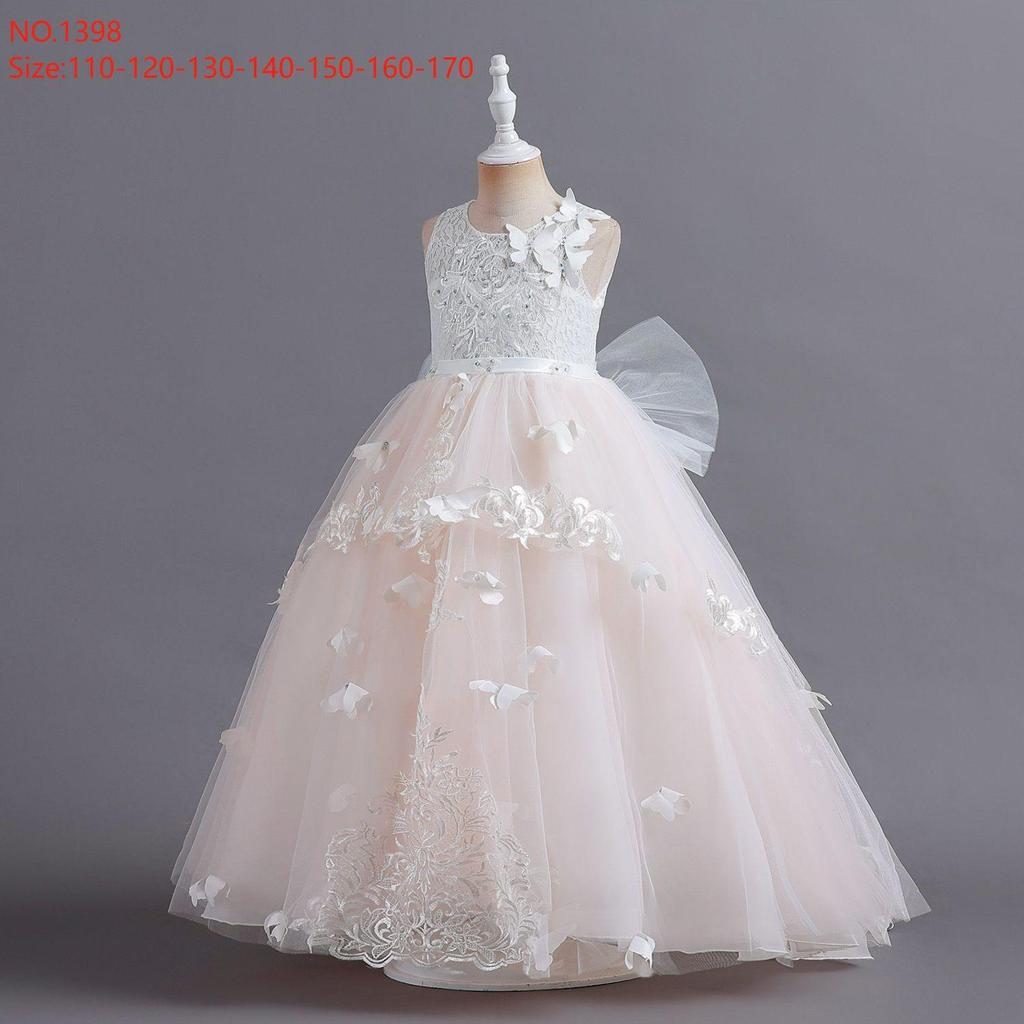 2026 Spring Pink Flower Girl Wedding Dress - Color Block Train, Children's Formal Wear, Cross-border Hot Selling Princess Dress