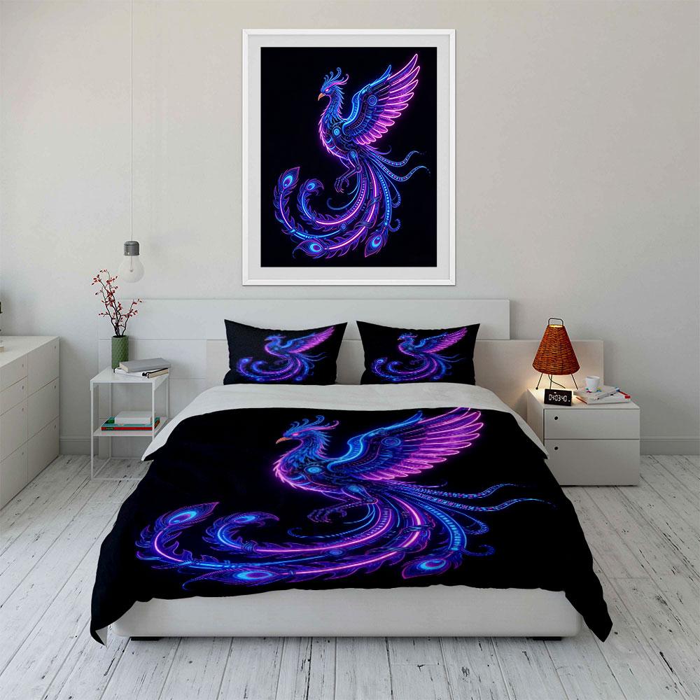 Neon Phoenix Art Set Soft Comfortable Duvet Cover Bedding Set Included 1*Duvet Cover & 2*Pillowcases, Gift