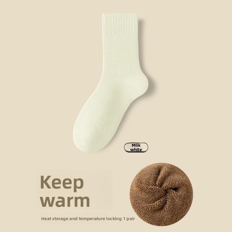 

Men s Autumn and Winter Thick Warm Hair Ring Cold Solid Color Antibacterial Deodorant Socks 1 pair молоко, білий колір