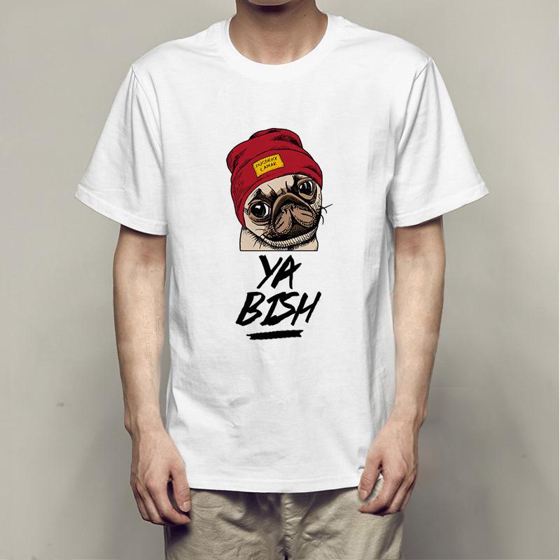 Summer Bago Dog Rock Pug Rock Printed Cotton Loose Round Neck Short Sleeve T-Shirts Men’s