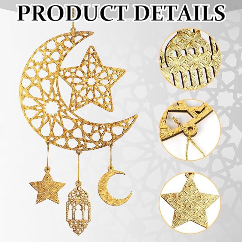 

Золотой настенный кулон Рамадан Карим Ид Мубарак деревянная дверная вывеска 2025 Ид аль-Фитр мусульманский исламский домашний декор для вечеринки