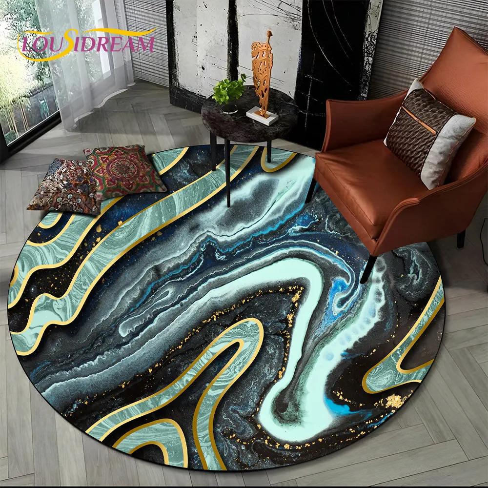 HD Colour Gold Nordic Marble Splendid Round Area Rug,Carpet for Living Room Bedroom Sofa Playroom Decor,kids Non Slip Floor Mat