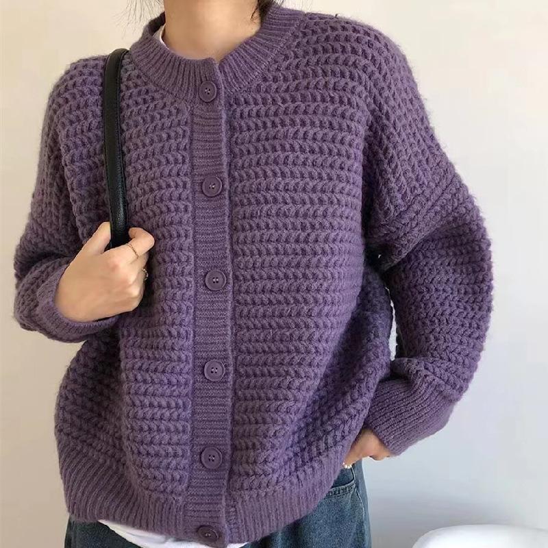 Otoño e Invierno Suéter de Mujer Chaqueta con Botones de Viento Perezoso Cárdigan de Punto Informal Suelto