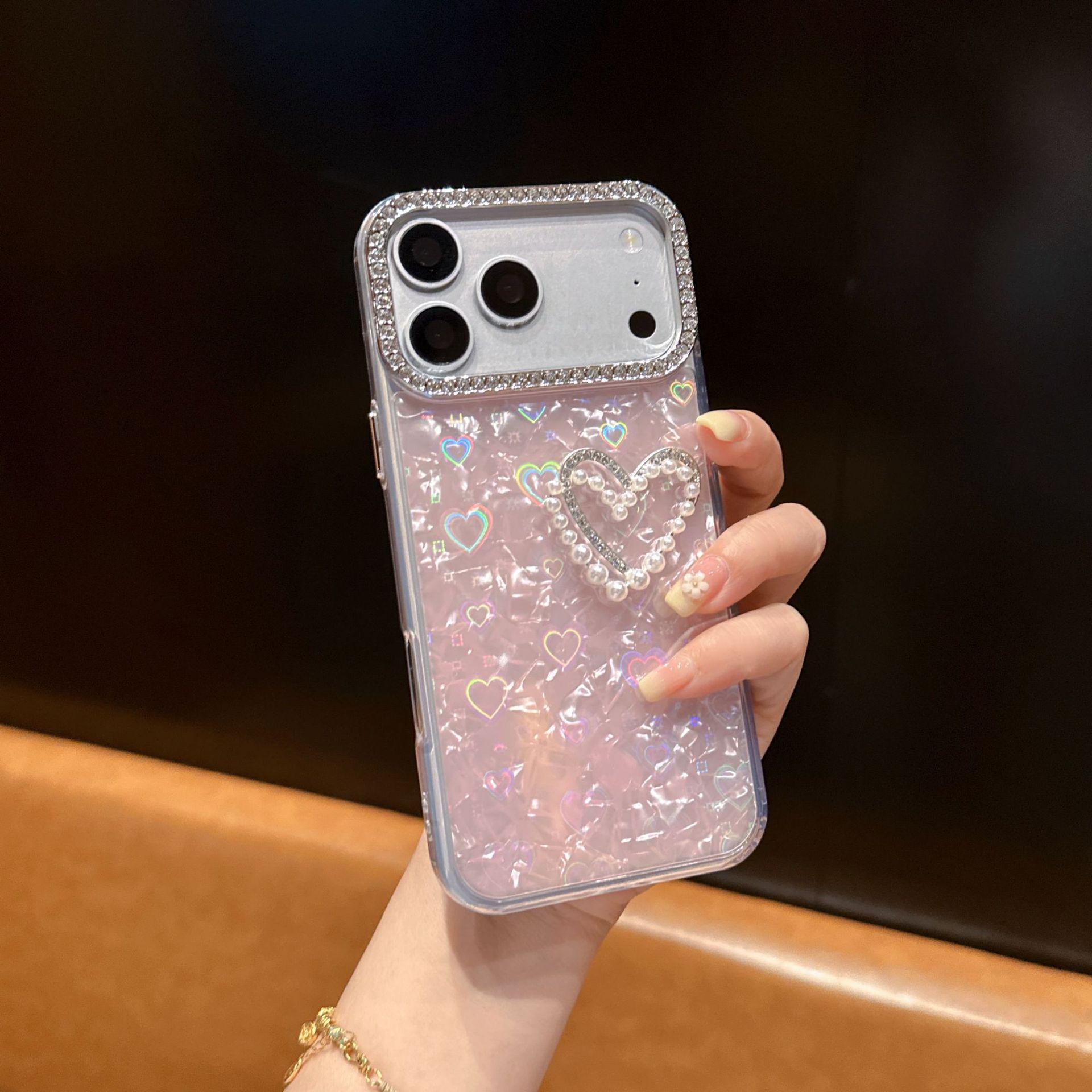 

Bright Diamond Pearl Double Heart Phone Case for Oppo Reno15 Pro, Find X9 Pro, A6 Pro Find X8 Pro