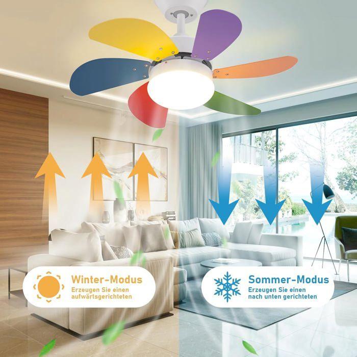 NETTLIFE Ventilateur avec éclairage - diamètre 75 cm, 6 pales, avec éclairage et télécommande, silencieux, intensité réglable