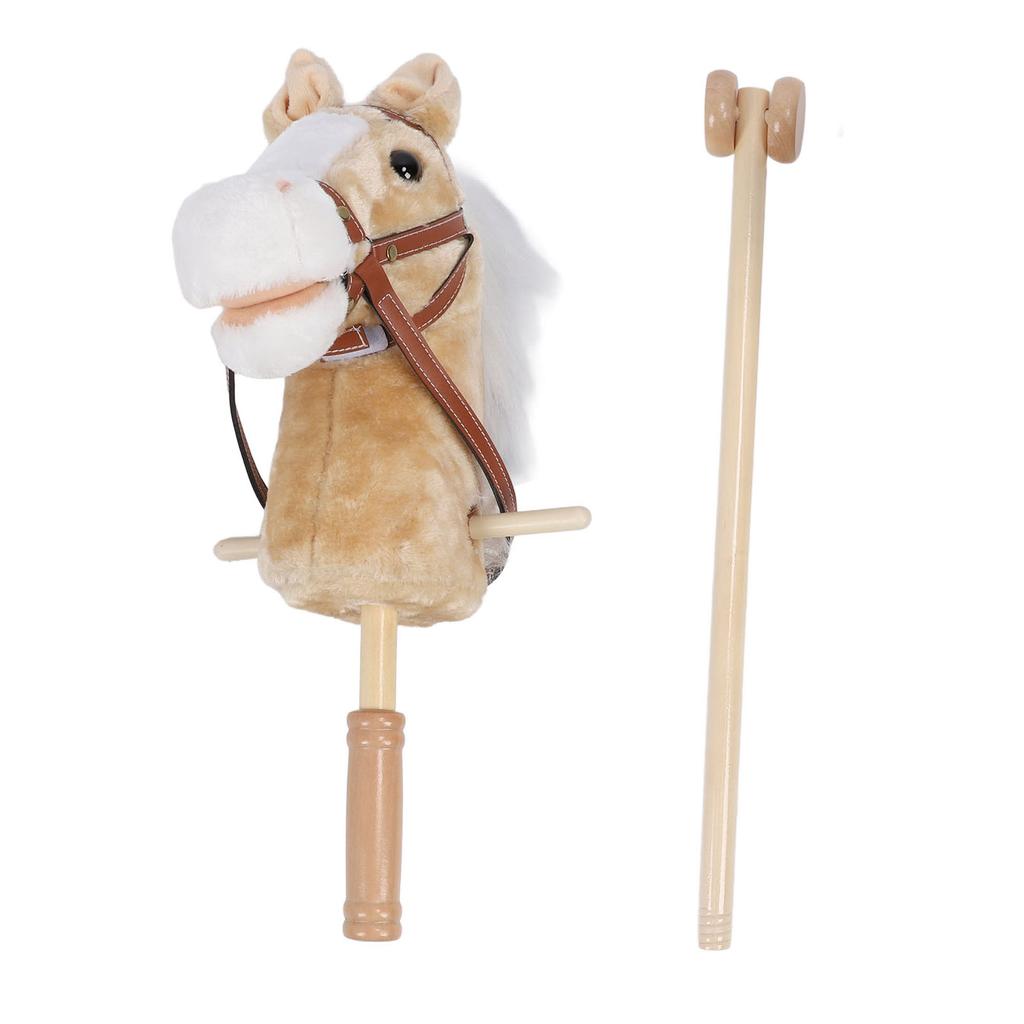 Horse Stick Toy Plush Soft Cartoon Look Sound Effect Horse Head Stick Toy with Wheels and Thickened