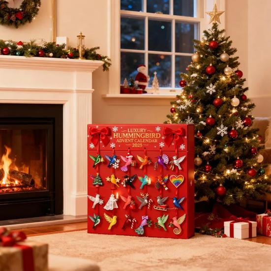 2025 Hummingbird Advent Calendar 24 Day of Bird Themed Christmas Countdown Calendar Acrylic Hummingbirds Xmas Tree Ornament Holiday Gift