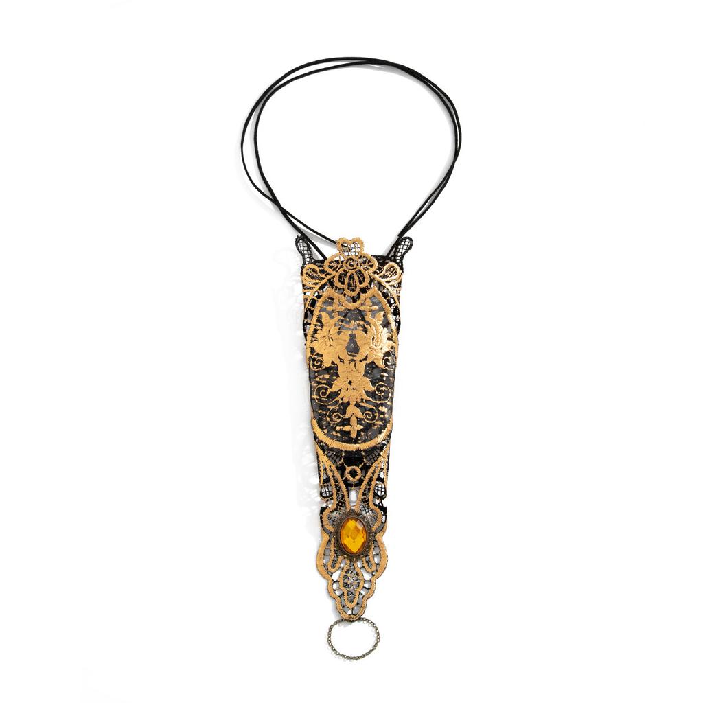 Exaggerated Fabric Art Ethnic Style Lace Collar Choker Retro Flower Spider Gem Necklace Female