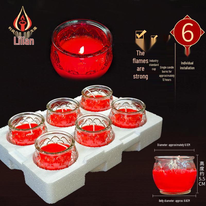 Buddha Lotus Ghee Lamp: 24-Hour Flat-Mouth Windproof Glass Candle