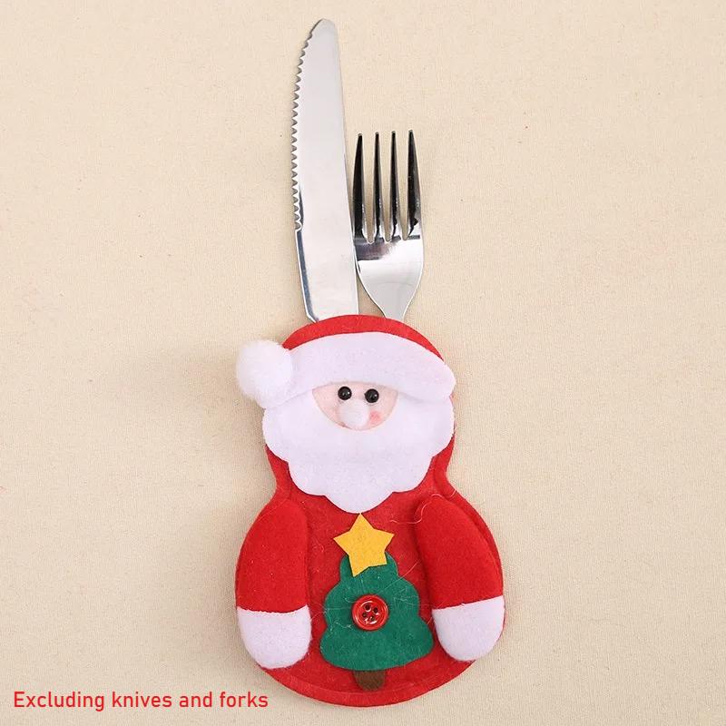 Christmas Cutlery Cover Santa Claus Knife and Fork Protective Cover Cloth Art Knife and Fork Set Decor for Xmas Dining Table