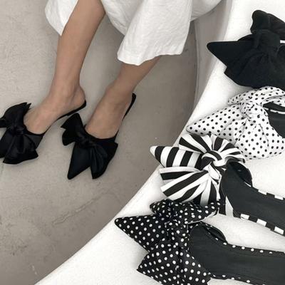 2025 New Summer Concise Pointed Toe Women Slippers Fashion Butterfly-knot Flats Party Mules Slide Shoes