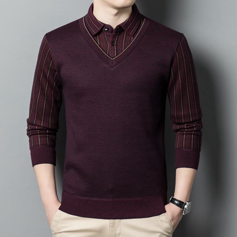Men's Faux Two-Piece Thick Knitted Base Layer Sweater YTMTJ3180
