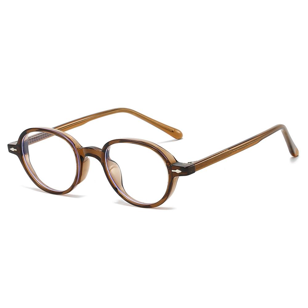 Ins New Retro Small Frame Oval Leopard Anti Blue Light Glasses  Unisex Rivet Anti Radiation Design Casual Simple Glasses