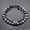 Malachit Kartenstein Herrenarmband - Perlenarmband aus Edelstahl im Retro-Stil - Schmuck