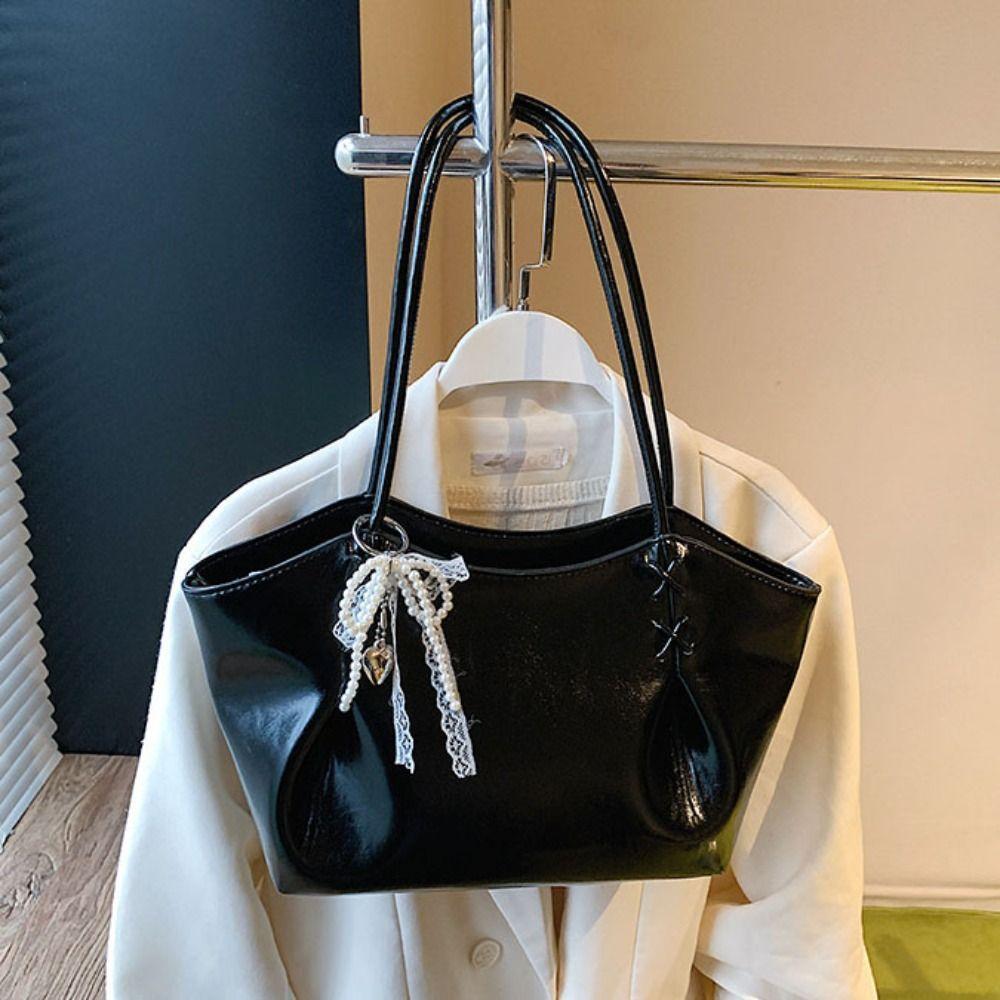 with Pendant Commuting Handbag PU Leather French Tote Bag Autumn Winter Underarm Bag  Travel