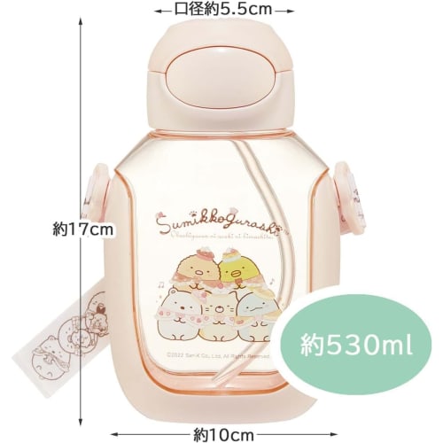 Skater Water Bottle with Straw 530ml Sumikko Gurashi Okaiyasan Straw Water Bottle One Push Children's Girls PDSH6DX-A