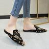 Mode Neue Damenschuhe Mode String-Perlen Spitz Strass Nieten Flache Damen Hausschuhe Slip-On Maultiere Loafer Sandalen Slides Damenschuhe
