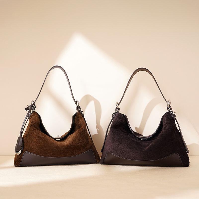 Large Capacity High-end Sense Retro Leather Underarm Shoulder Bag Women's Suede Design Sense Niche Women's Tote Messenger Bag