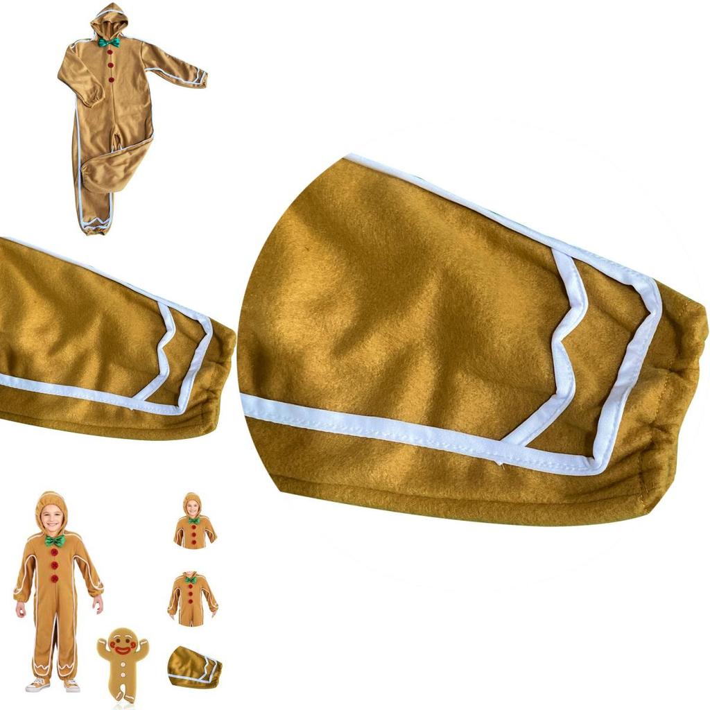 Adorable Christmas Gingerbread Man Kids Costume Cosplay Bodysuit