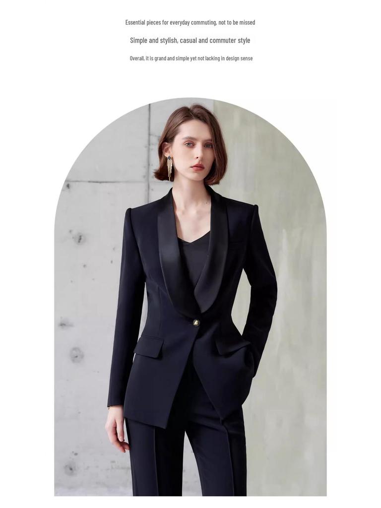 Women's Presidential Style Acetate Pantsuit: High-End, Professional, Slimming, Wide-Leg Two-Piece Set.