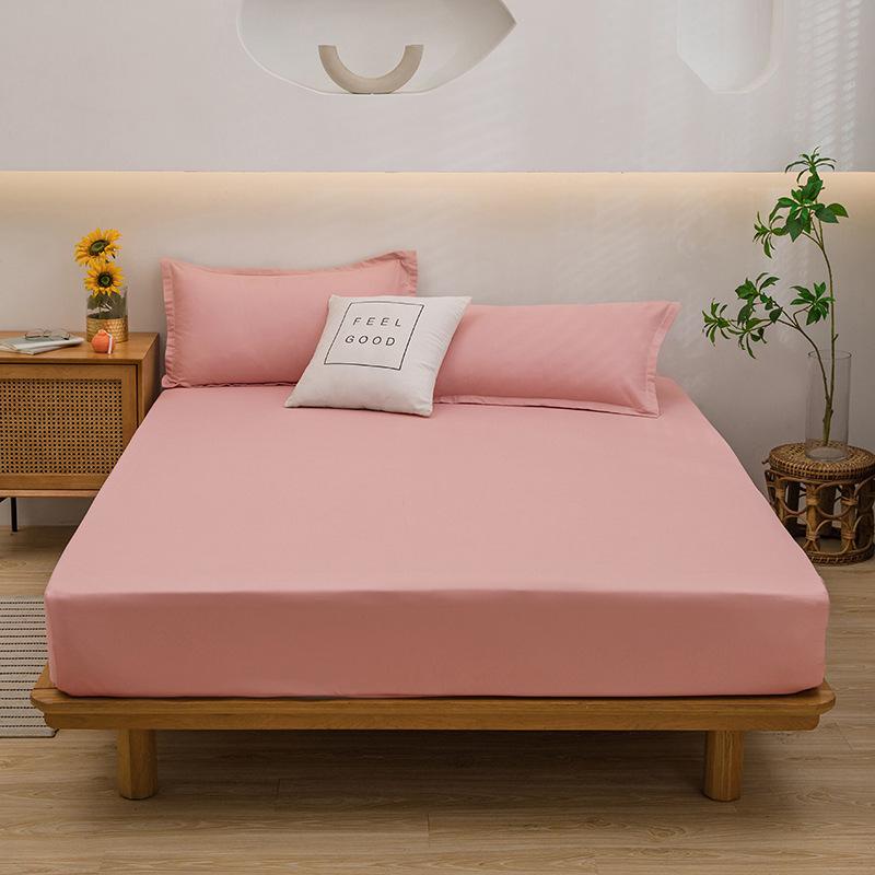 Fitted Sheet Single Piece Solid Color Aloe Vera Cotton Dustproof Bed Cover Mattress Protector Non-Slip Mattress Cover