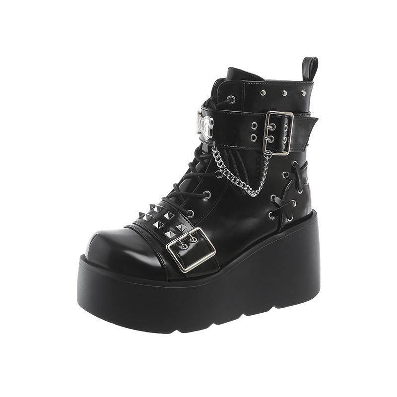 Fashion Women's Ankle Boots Fashion Platform Knight Short Boots Belt Buckle High Quality Thick Sole Leather Goth Women Boots Botas Mujer