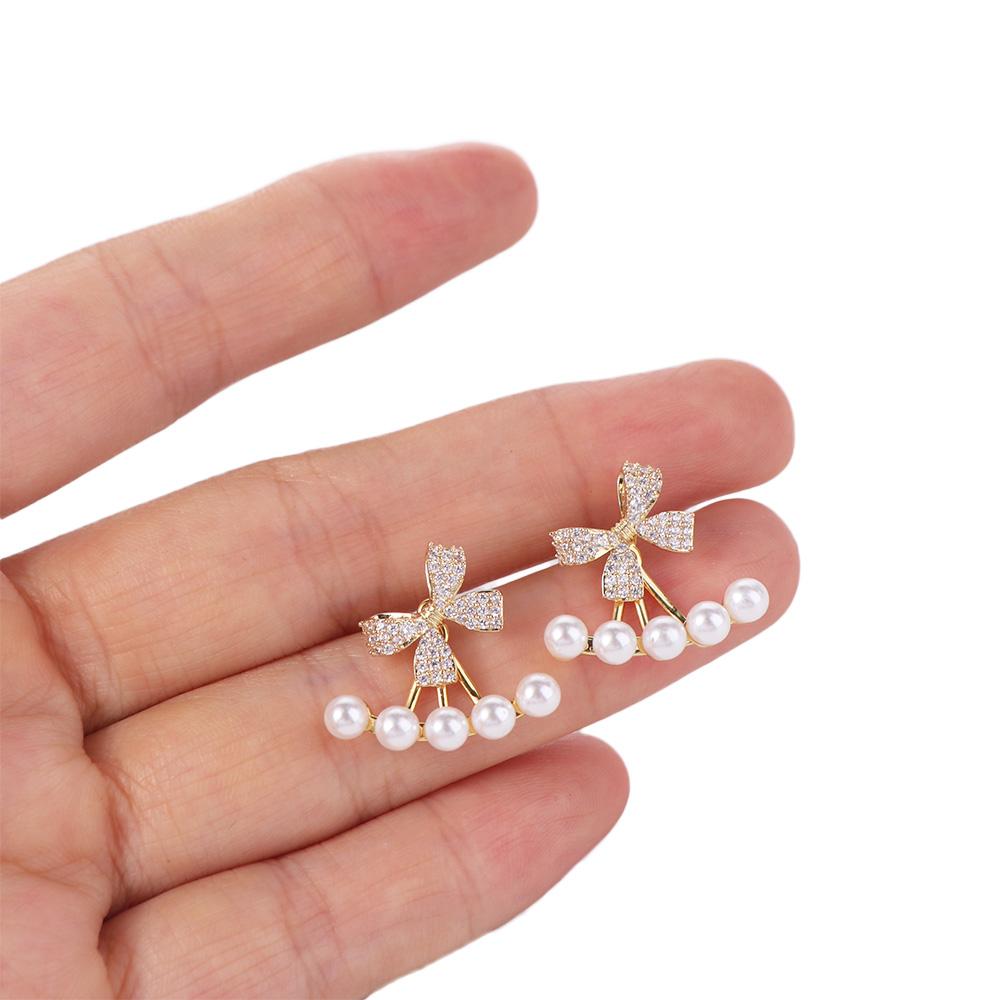 Copper Y2K Stud Earrings Ear Jewelry Crystal Pearl Earrings Fashion Bowknot Zircon Earrings  Girls