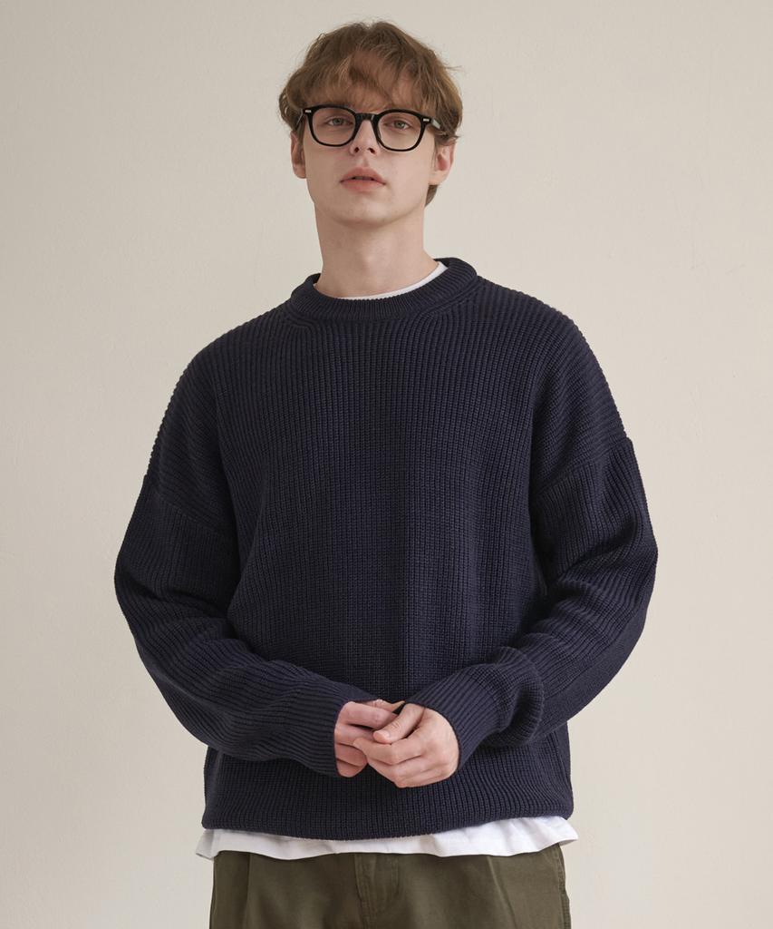 ESN Punched Round Neck Oversized Knit Navy