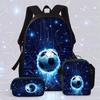 Football Cartoon Print Junior High School Backpack Three-Piece Children'S Schoolbag Primary School Backpack