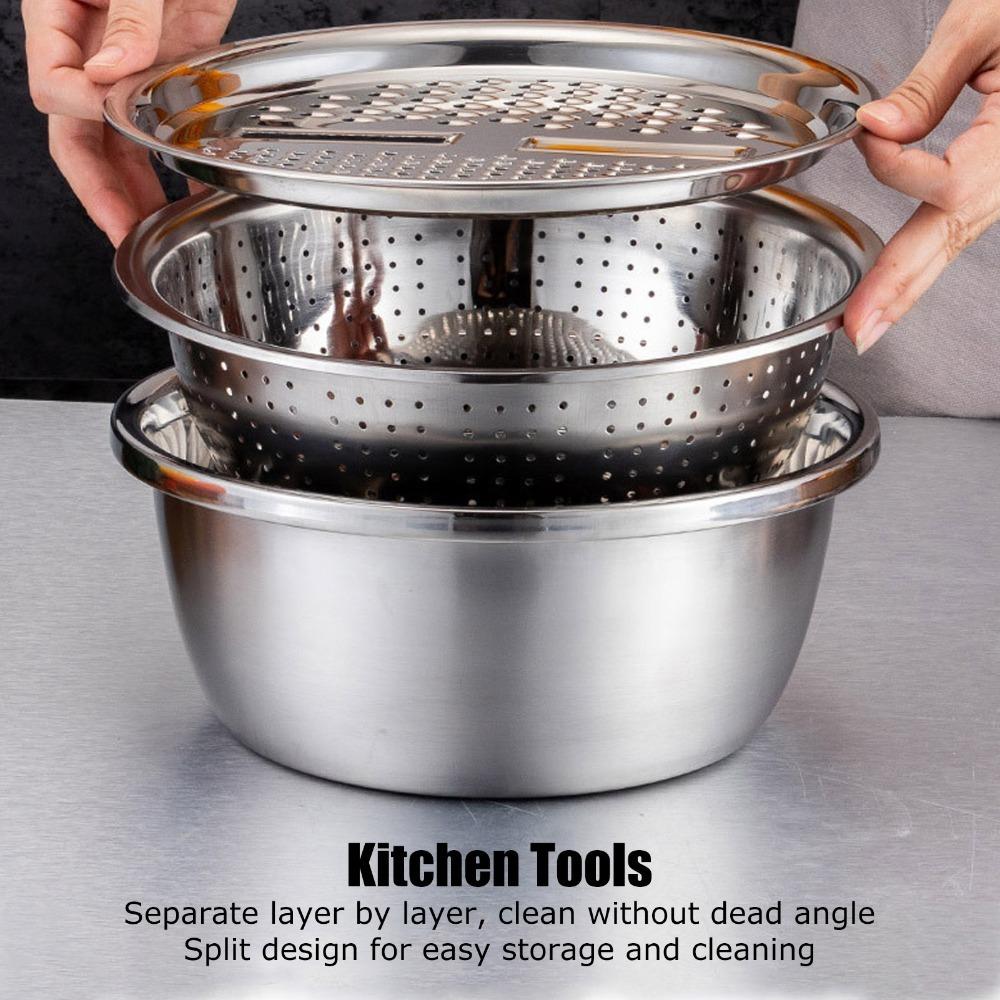 3Pcs Three-in-one Grater Bowl Multifunctional Washing Basin Practical Slicing Disc  Kitchen