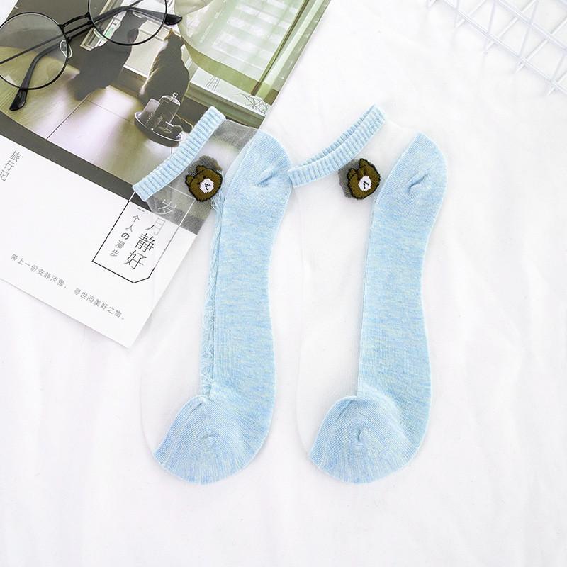 1Pair Of Transparent Lace Crystal Socks Breathable Ultra-thin Ankle Socks Summer Girl Stretch Socks